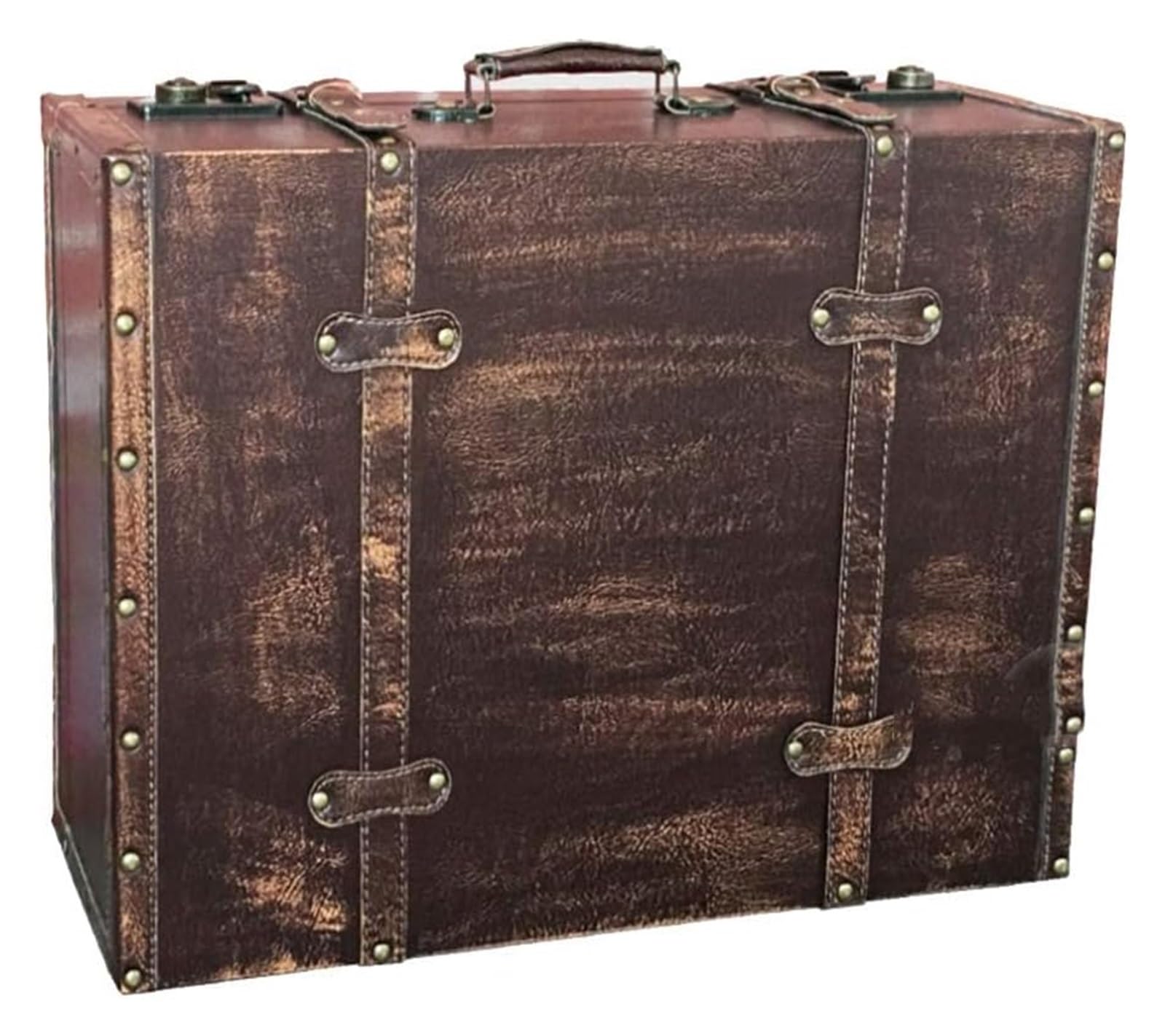 Valise vintage en bois 49x30x19cm malle antique avec serrure