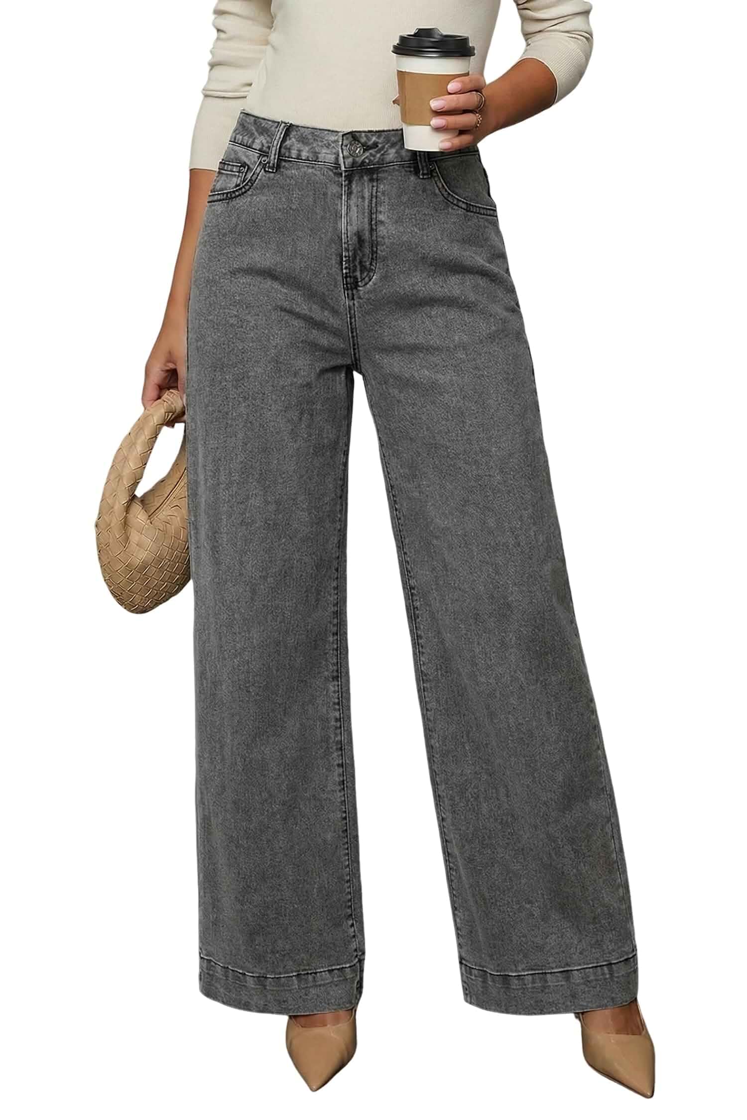 Dokotoo Women's Casual High Waisted Jeans Stretch Wide Leg Loose Denim Pant Baggy Jeans Women, Stretchy Straight Leg Pants, High Waisted Jeans for Women, Loose Fit, Casual Wear