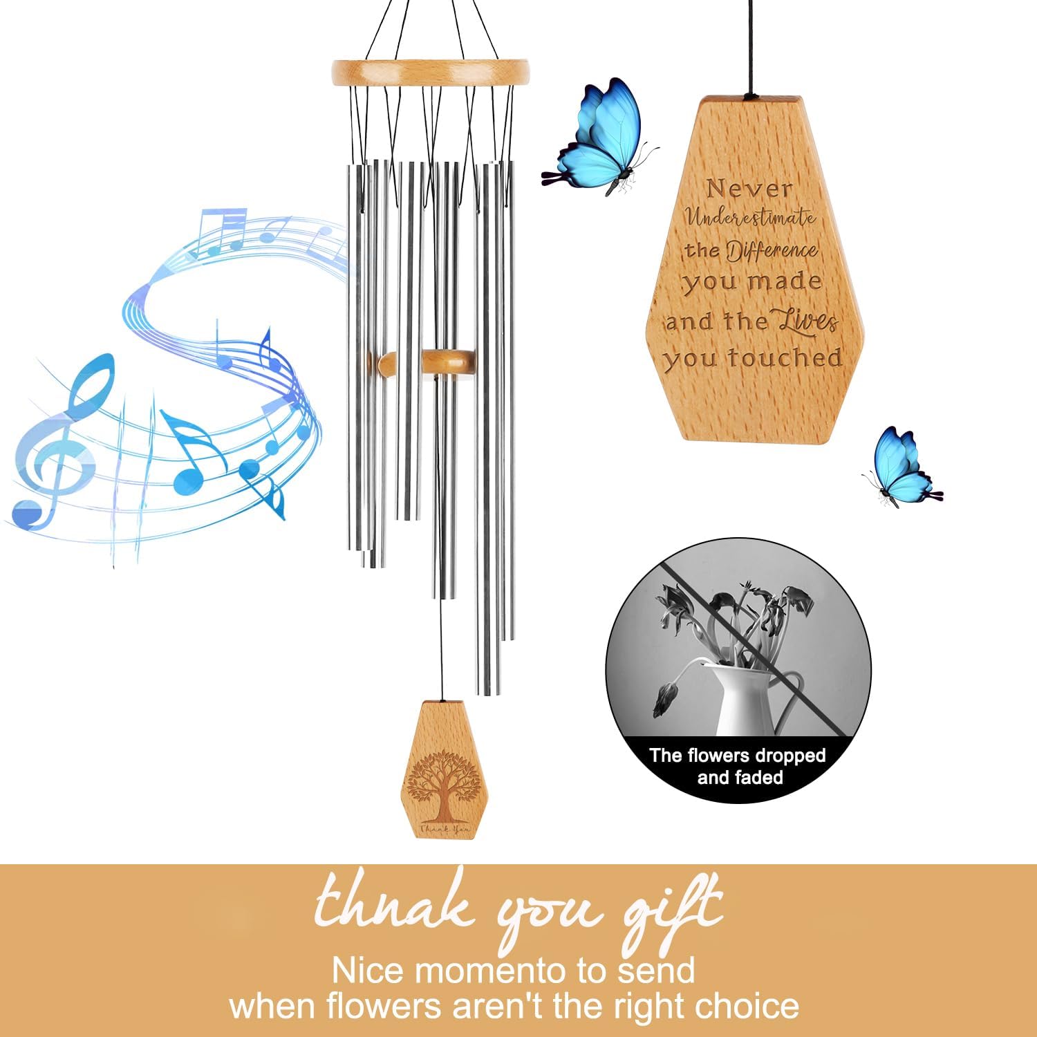 Wind Chimes Thank You Gifts for Teacher Doctor Coworkers, Appreciation Gift for Men Women Thankful, Employees Appreciation Coworkers, Teacher Thank You Doctor Nurse, Friend Good Bye Gift for Coworker