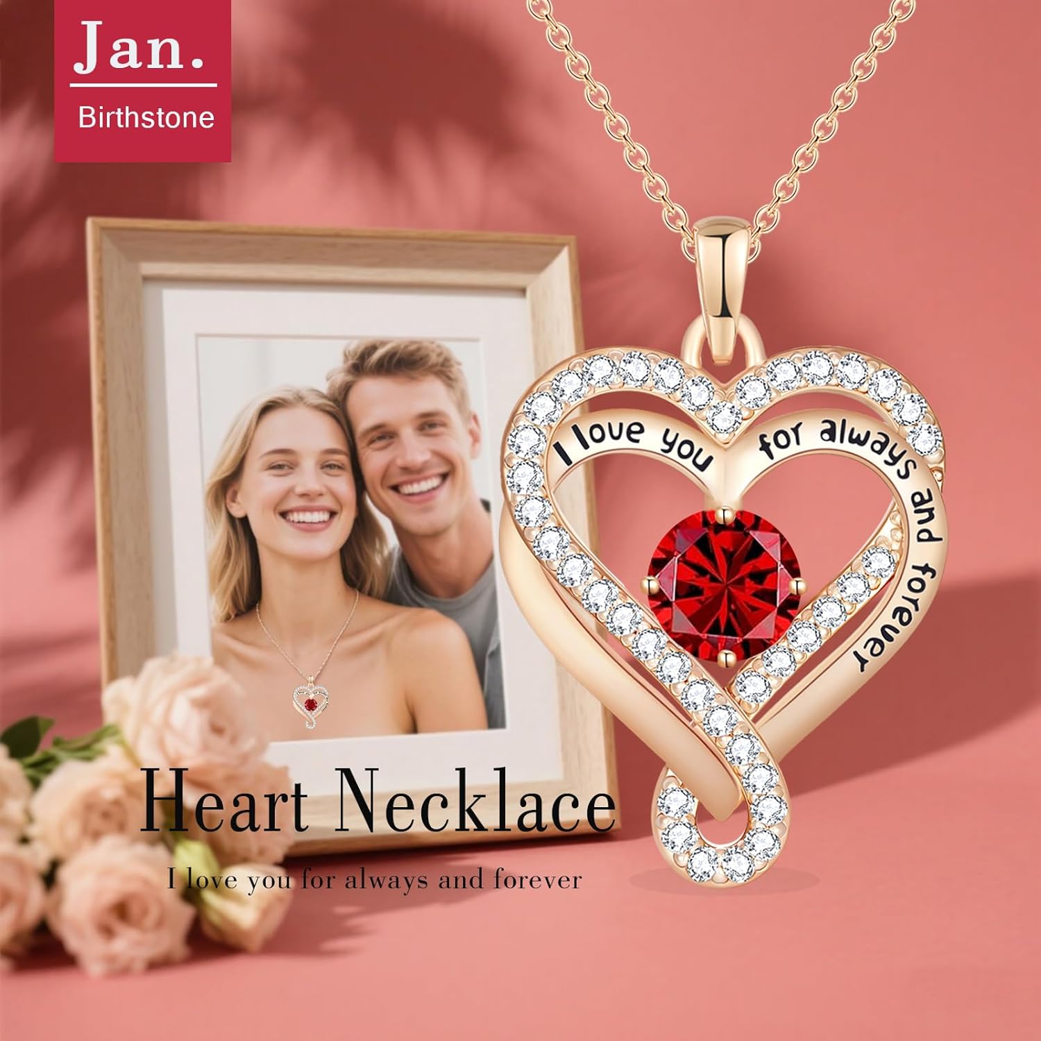 Birthstone Heart Necklaces for Women, Infinity Pendent S925 Sterling Silver Jewelry for Women, Wedding Anniversary, Birthday Mother’s Day Gifts for Mom, Mother, Wife, Girlfriend - Image 2