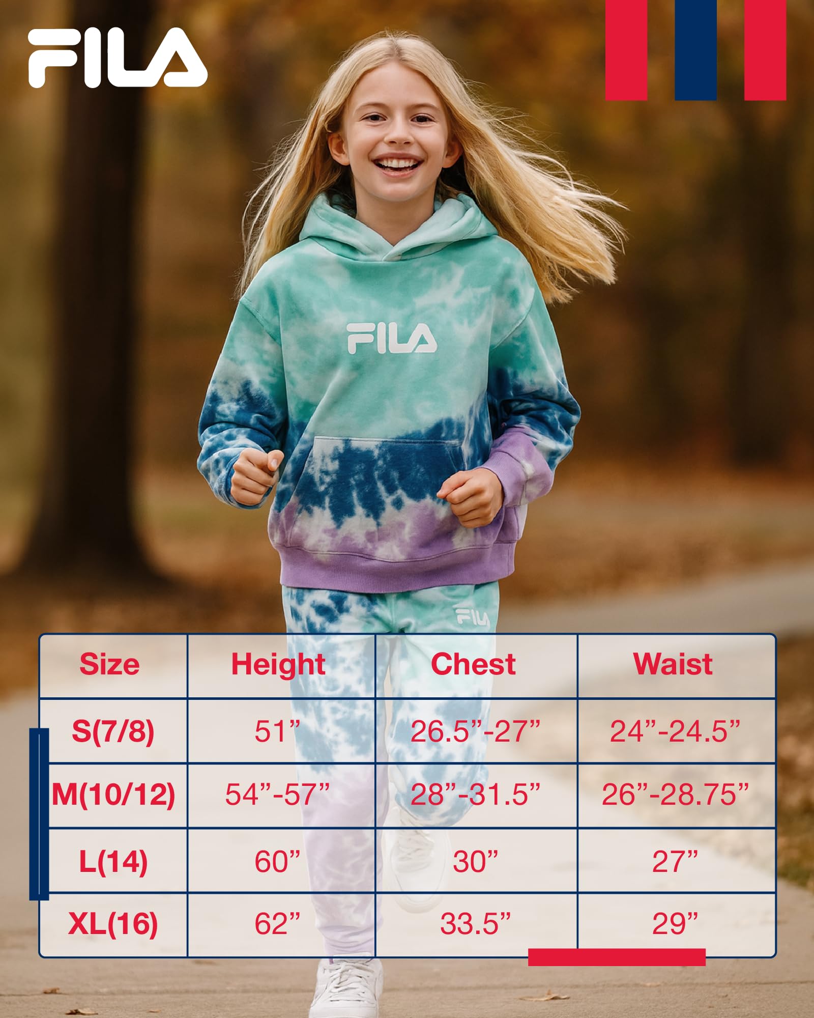 Fila Set di 3 tutine da ragazza con top corto a maniche corte, felpa con cappuccio e pantaloni della tuta per ragazze (7-16)
