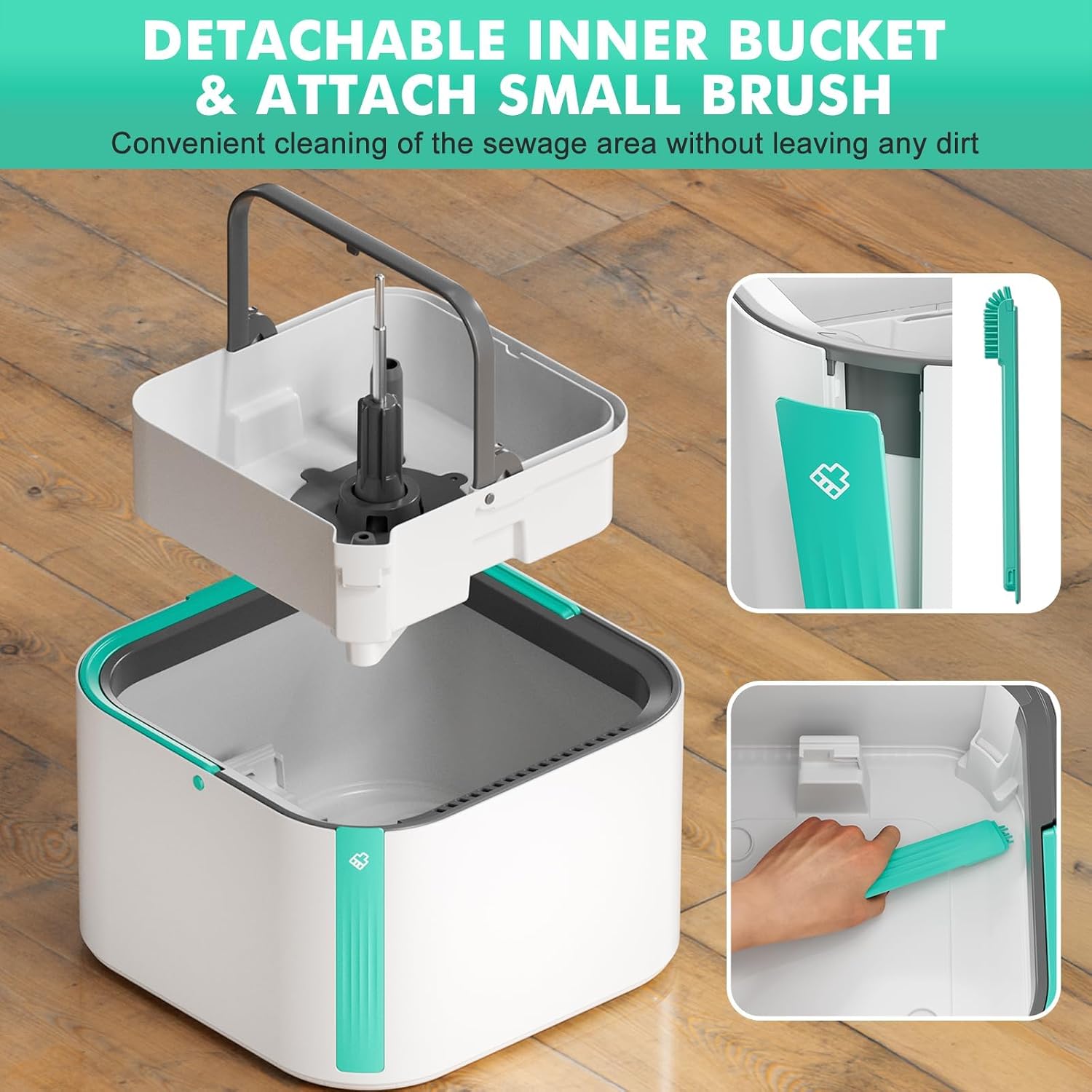 KZKR Upgraded Spin Mop and Bucket System Set, Self Separate Clean and Dirty Water, Foldable Square Standing Mop Head with Microfiber Mop Pads, Detachable Mop Bucket (White+Blue, Mop Set with 6PC Pads)