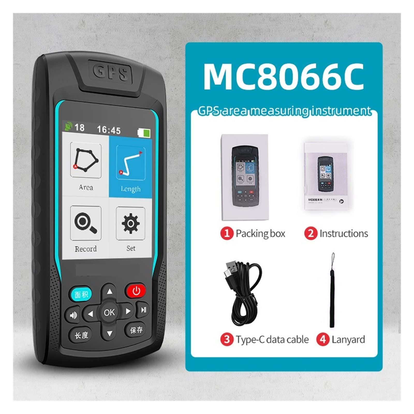 Mierniki odległości, GPS/pług miernik gruntu MC8042 ręczny miernik obszaru GPS Tester przyrząd do pomiaru gruntów pług nawigacja miernik powierzchni terenu(MC8066C)