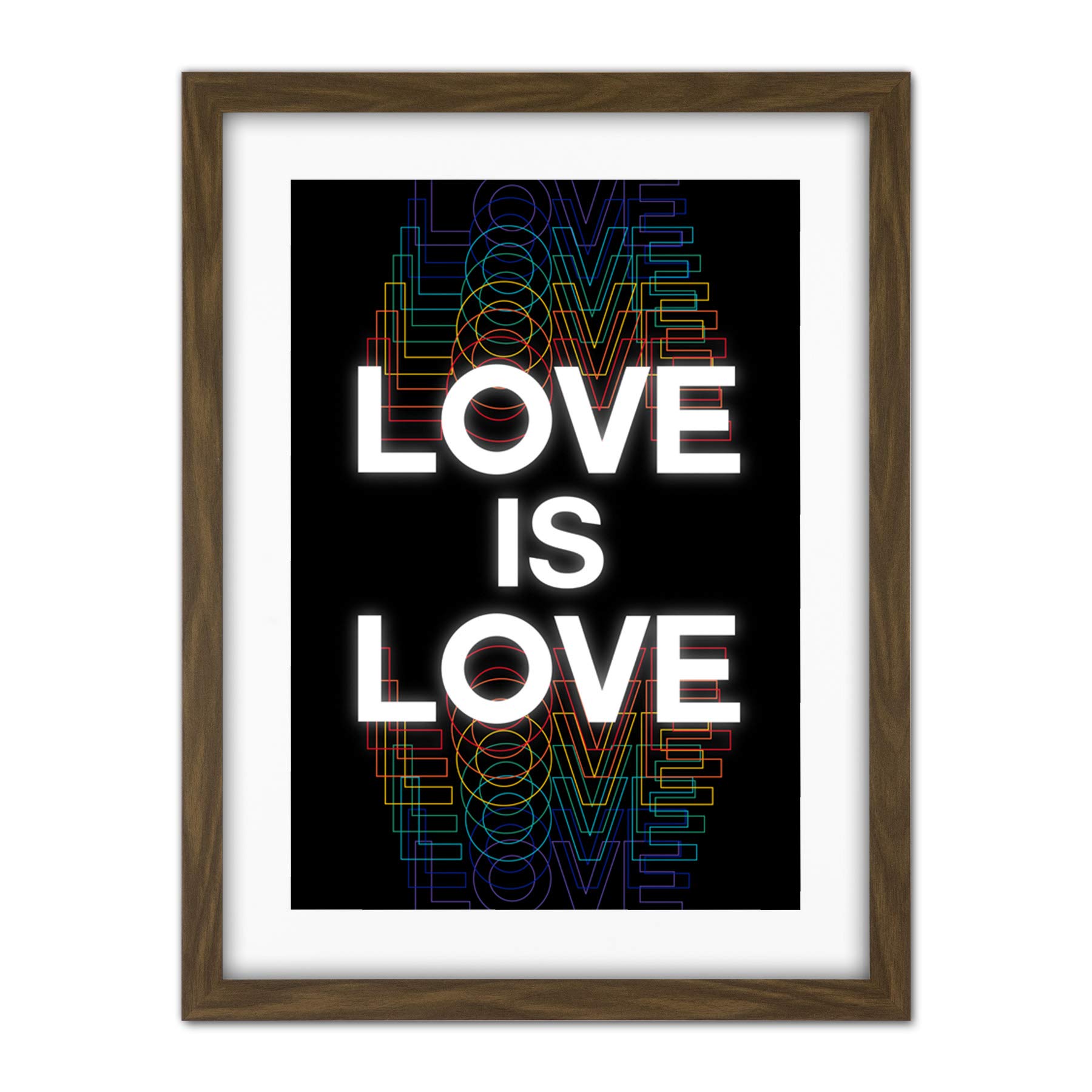 Wee Blue Coo Love Is Love Rainbow Retro Typography Artwork Framed Wall Art Print 18X24 Inch