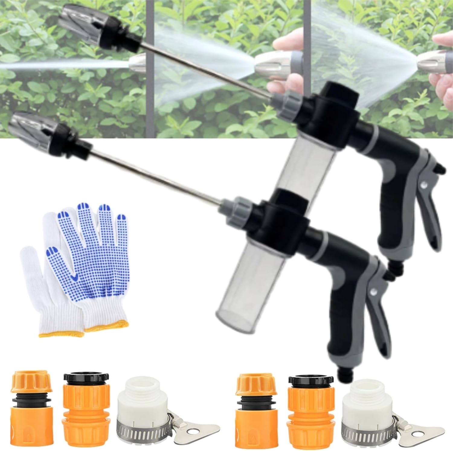 Pressure Washer, High Pressure Water, Pressure Washer for Garden Hose, Universal Compatibility, 360° Rotating for Three Spray Modes with Foam Pot, Stainless Steel,Easy Installation (Black 2pcs)