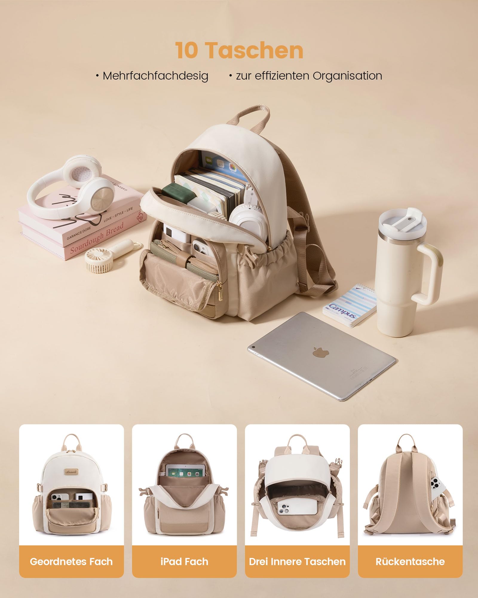 LOVEVOOK Rucksack Damen Klein, 13 Zoll Elegant Cityrucksack Kleiner mit großem Fach für Trinkflaschen, Mini Casual Daypack Backpack Women Modern Wasserdicht für Reisen Schule Arbeit Teenager Kinder