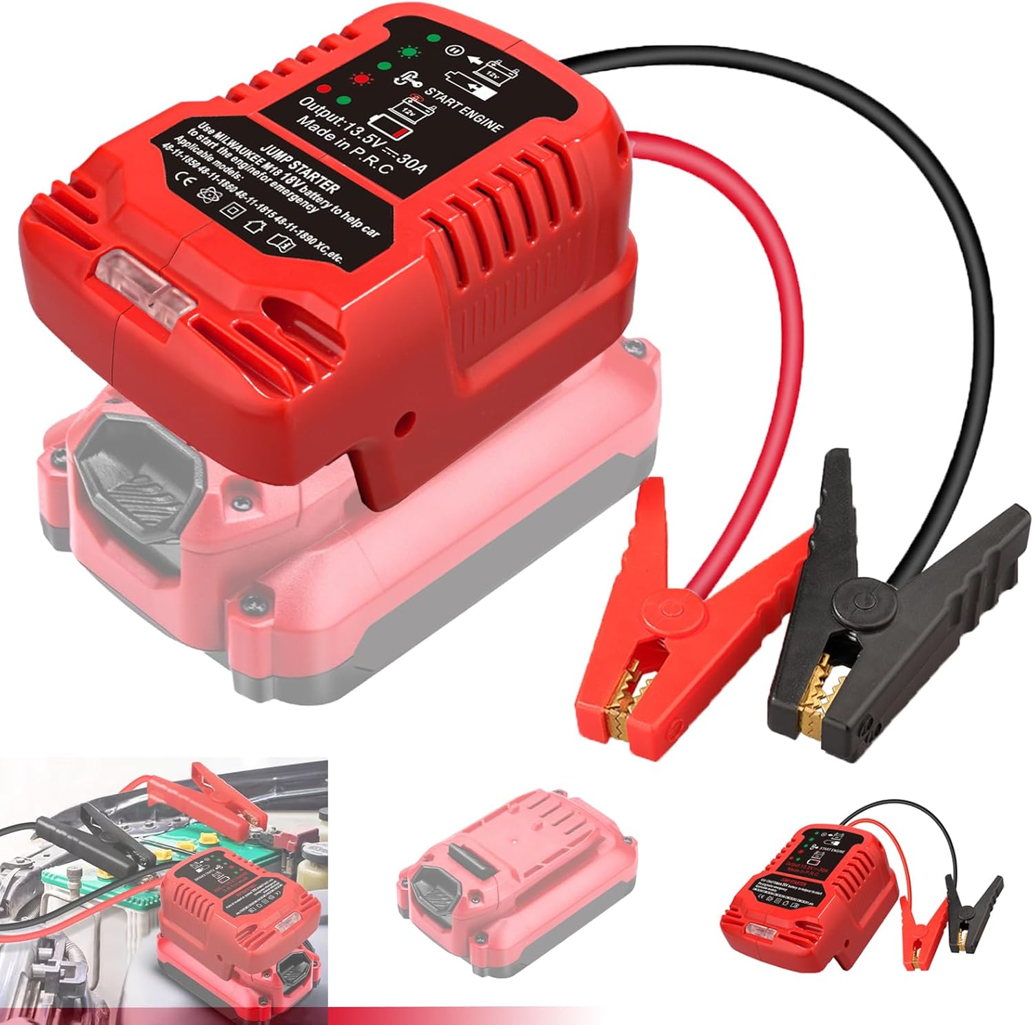 Heavy Duty Battery Jumper Cable Clamps for Craftman 20V Battery, Convert to Jumper Starter Automotive Booster with 11AWG Cables,Parrot Clips, Power for Quick Charging Connector -2 Clamps, Red & Black