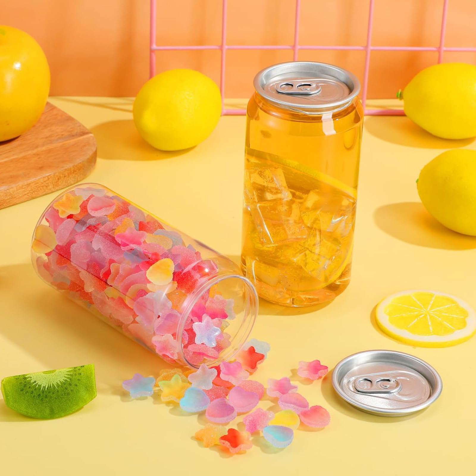 200 Stück Dosenbecher mit Deckeln – Einweg-Saftflaschen aus PET, Tragbare Getränkedosen und Aufbewahrungsgefäße, Kompatibel mit Dosenverschließmaschinen 500ml/17oz