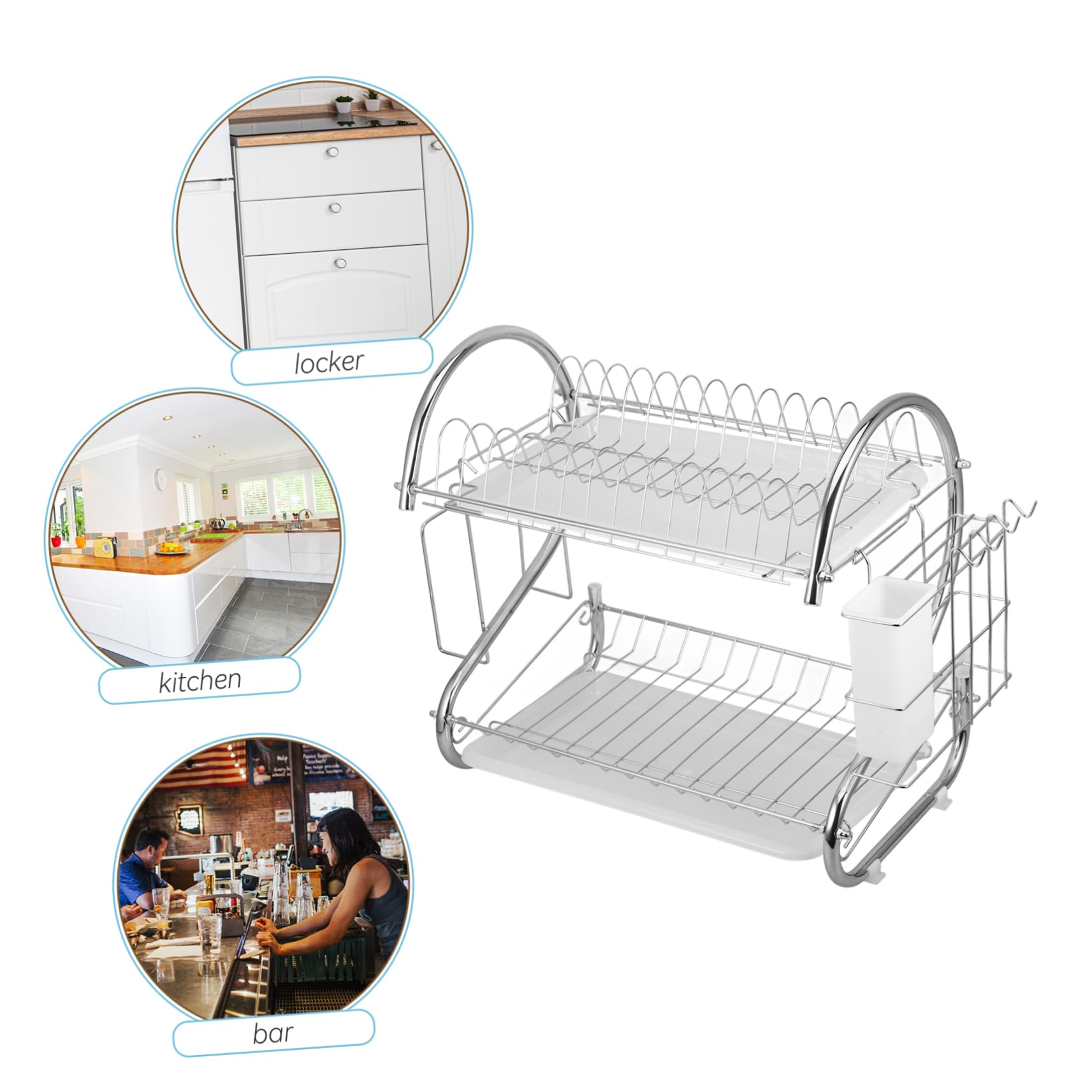 Mikinona Scaffale per Cucina a Doppio Strato in Acciaio Inox | Argento, Design Semplice e Finitura Curata, per Casa e Hotel, Supporto per Stoviglie e Posate