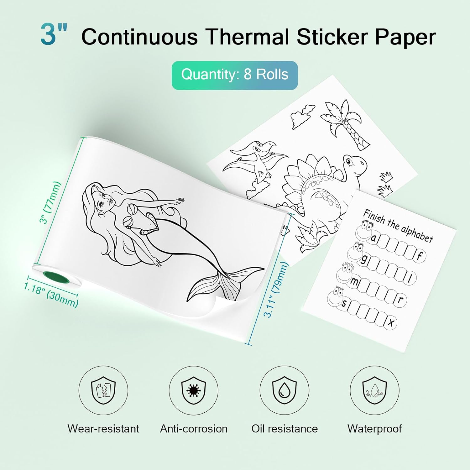 Gloryang 3-Inch Continuous White Thermal Labels, 8-Roll Pack – Compatible with Gloryang Printers, Permanent Adhesive, Perforated​ (Pack of 2)