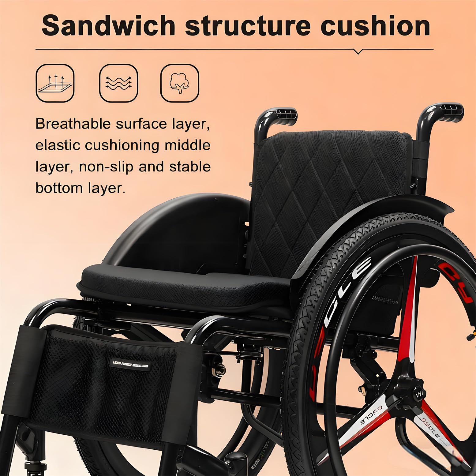 Silla de ruedas ultraligera deportiva y todo terreno, capacidad de 220 libras, ancho de asiento ajustable de 42 cm para mayor movilidad y rendimiento