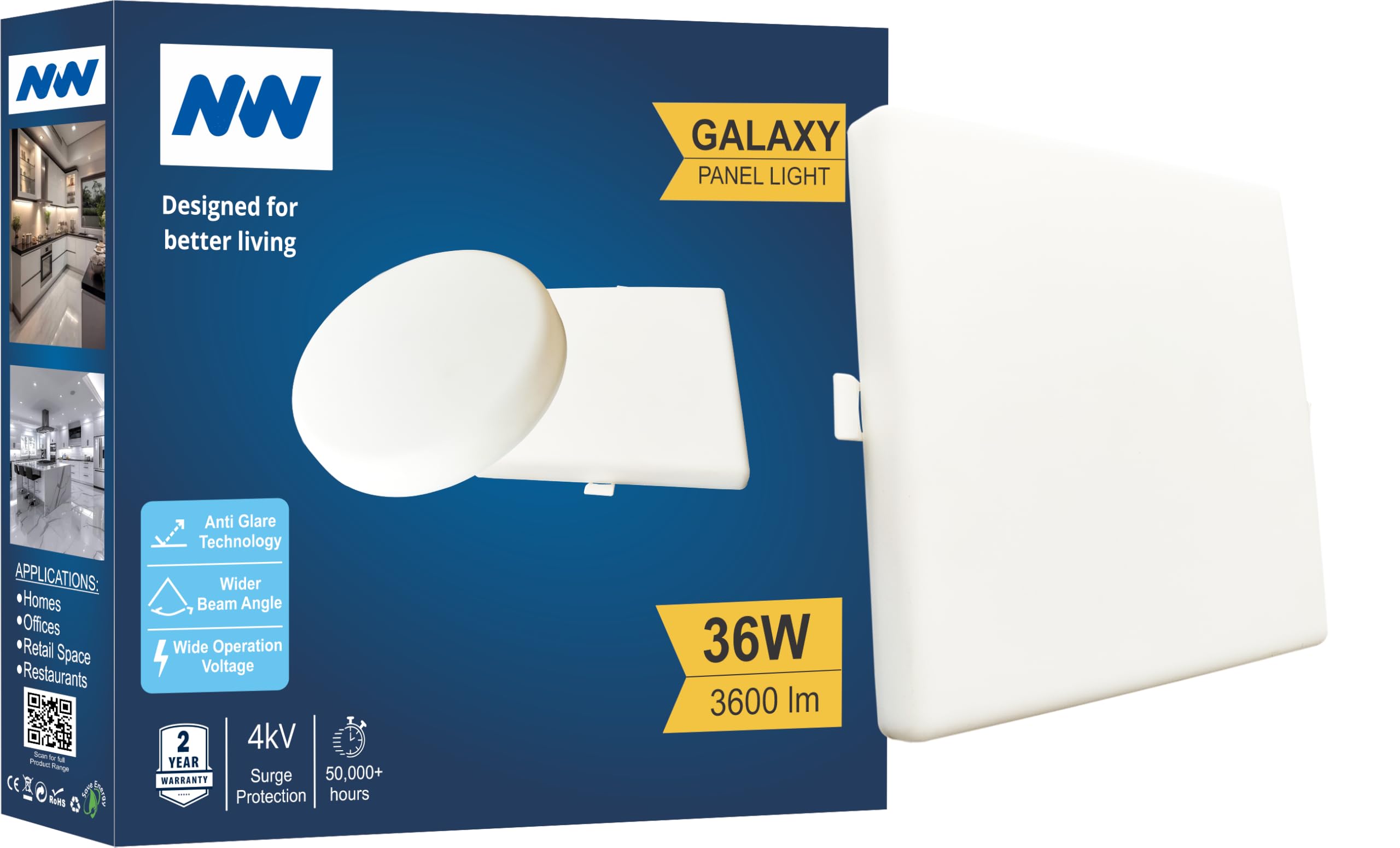 NW 36W Galaxy Square Panel Light | False Ceiling Concealed LED Downlight | Adjustable Recessed Ceiling Light | Energy Efficient LED Panel | 2 Year Warranty | Light Color- Natural White (Pack of 1)-image-31