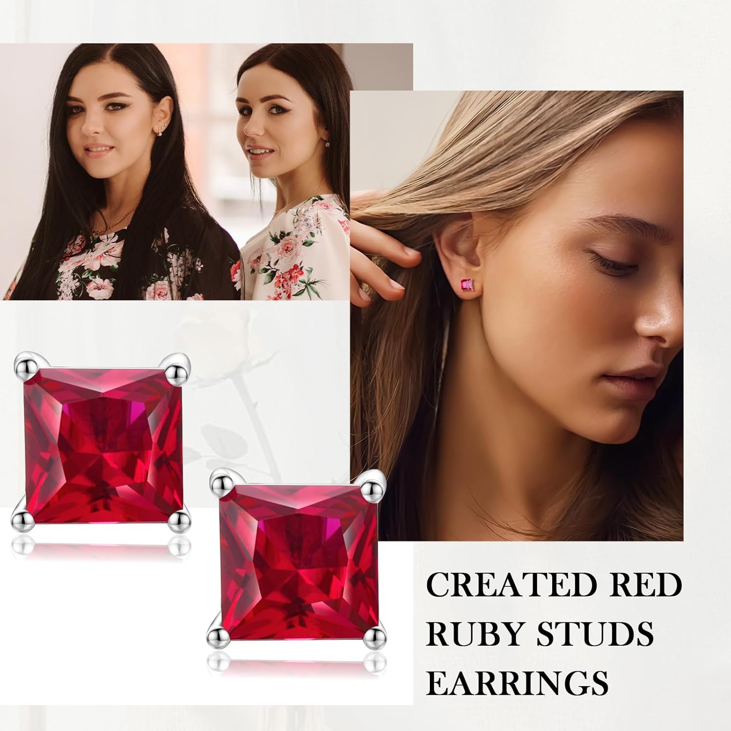 925 Sterling Silver Birthstone Earrings for Women Small Stud Earrings Round/Princess Cut Gemstone Earrings Birthstone Jewelry - Image 4