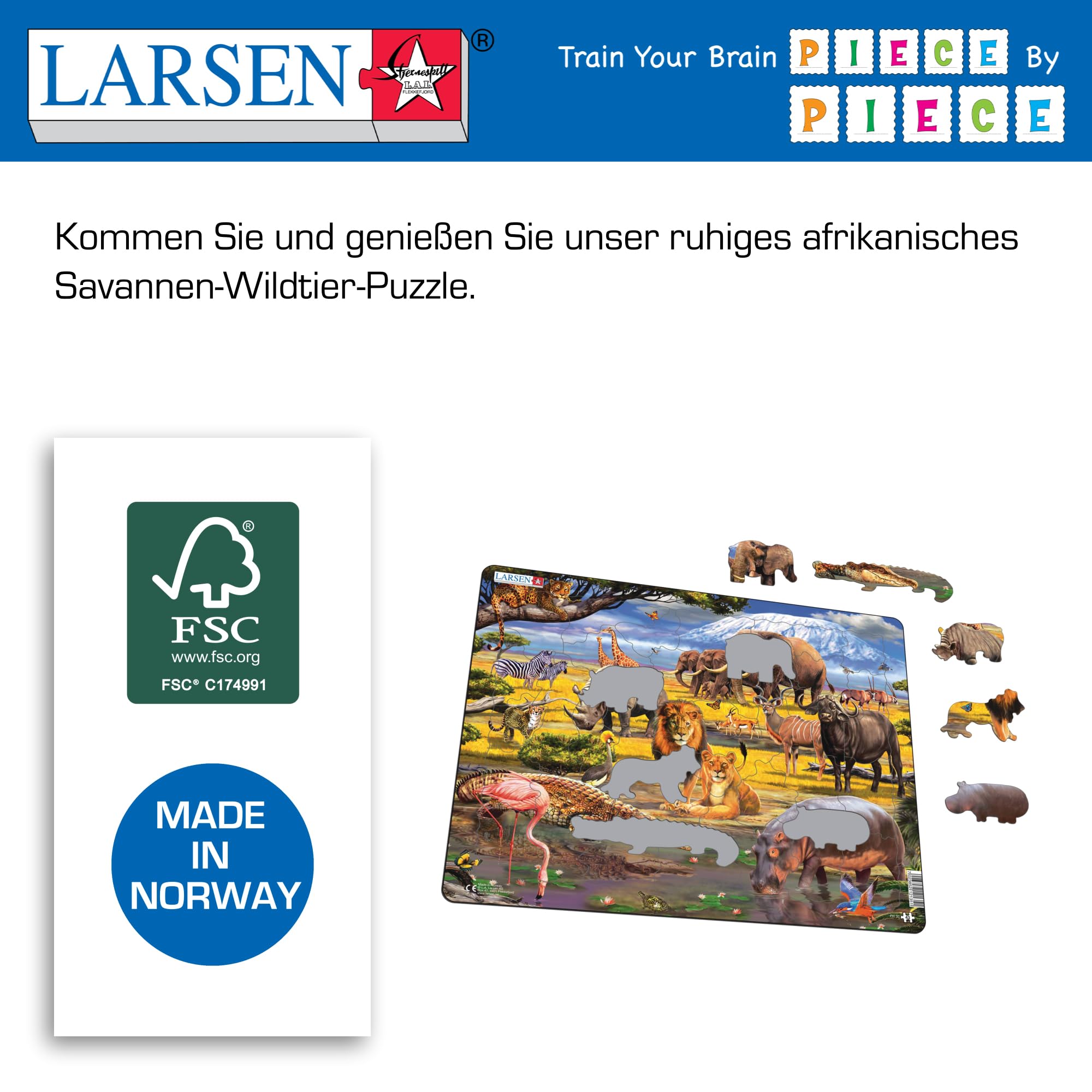 Puzzle Larsen FH30 Savane Africaine Avec Kilimandjaro - 43 Pièces Pour Enfants