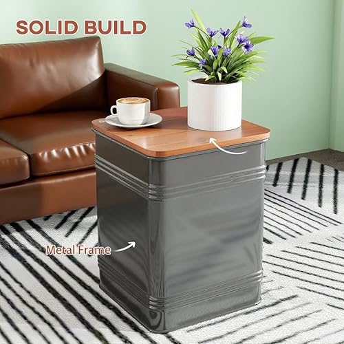 Miniatura 33 de KEVINSPACE Mesa auxiliar redonda pequeña para sala de estar, mesa auxiliar circular de madera, mesita de noche para apartamento, dormitorio, Ø 23.4"