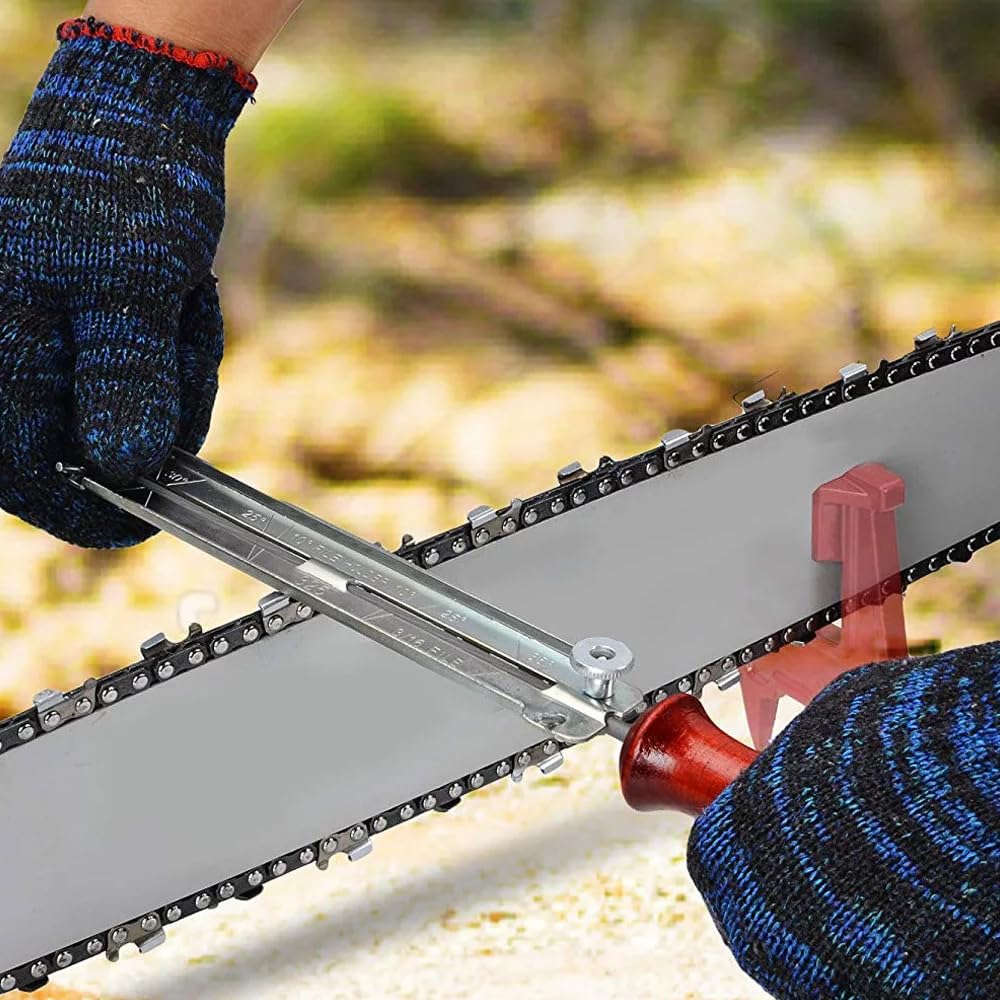 Kettensägen 11-Teiliges Set Schärffeilen Kit, Universelles Feilenkit zum Schärfen von Sägeketten Kettensäge Schärfgerät Enthält Rundfeile Schärfführungen Tiefenmesser Flache Feile Leichte Feld