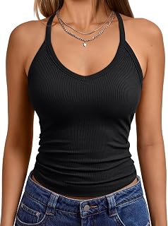 Womens Workout Tank Tops Racerback Summer 2025 Camisole Top V Neck Ribbed Sleeveless Beach Fashion Clothes