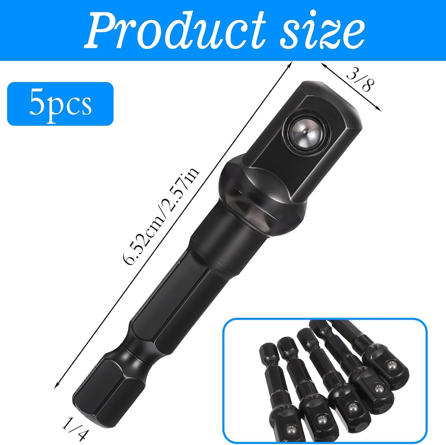 5 Pack 3/8 Impact Socket Adapter, 1/4 to 3/8 Drive Adapters Kit Hex Shank Impact Adapter Square Socket Bit Adapter for Impact Driver Automotive DIY Extension Bits(3/8)