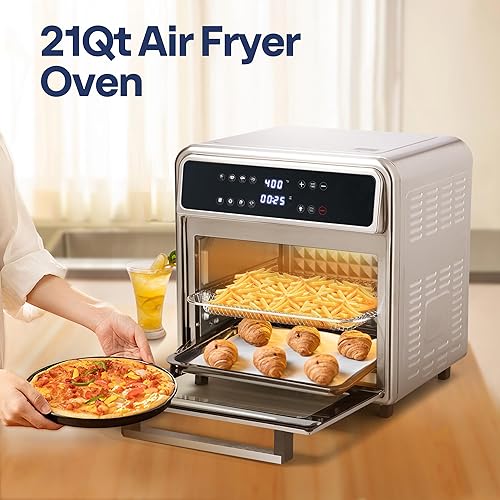 Miniatura 2 de VIVOHOME Combo de horno tostador de freidora de aire de 21 cuartos de galón, encimera de horno de convección 8 en 1 con asador y deshidratador,