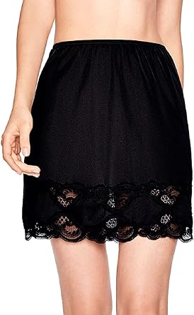 Ilusion 1017 - Slip Skirt for Women Satin Finish, Anti-Static Fabric, Loose Fit, Lace Detail Underskirt with Two Lengths