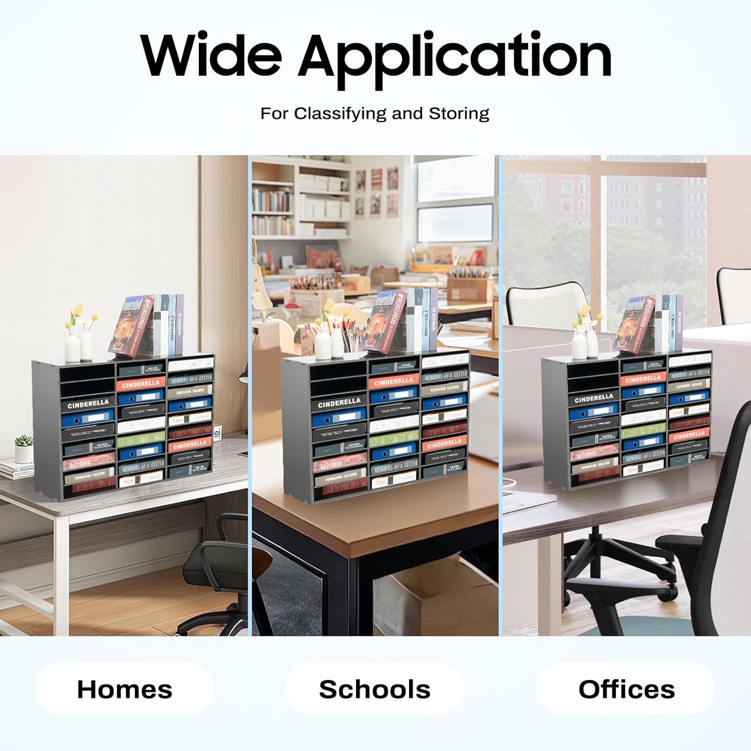 27 Slots Desktop File Sorter, 27-Compartment Literature Organizer for Mail Paper, PVC Classification Display Cabinet for Office School Home (Black)