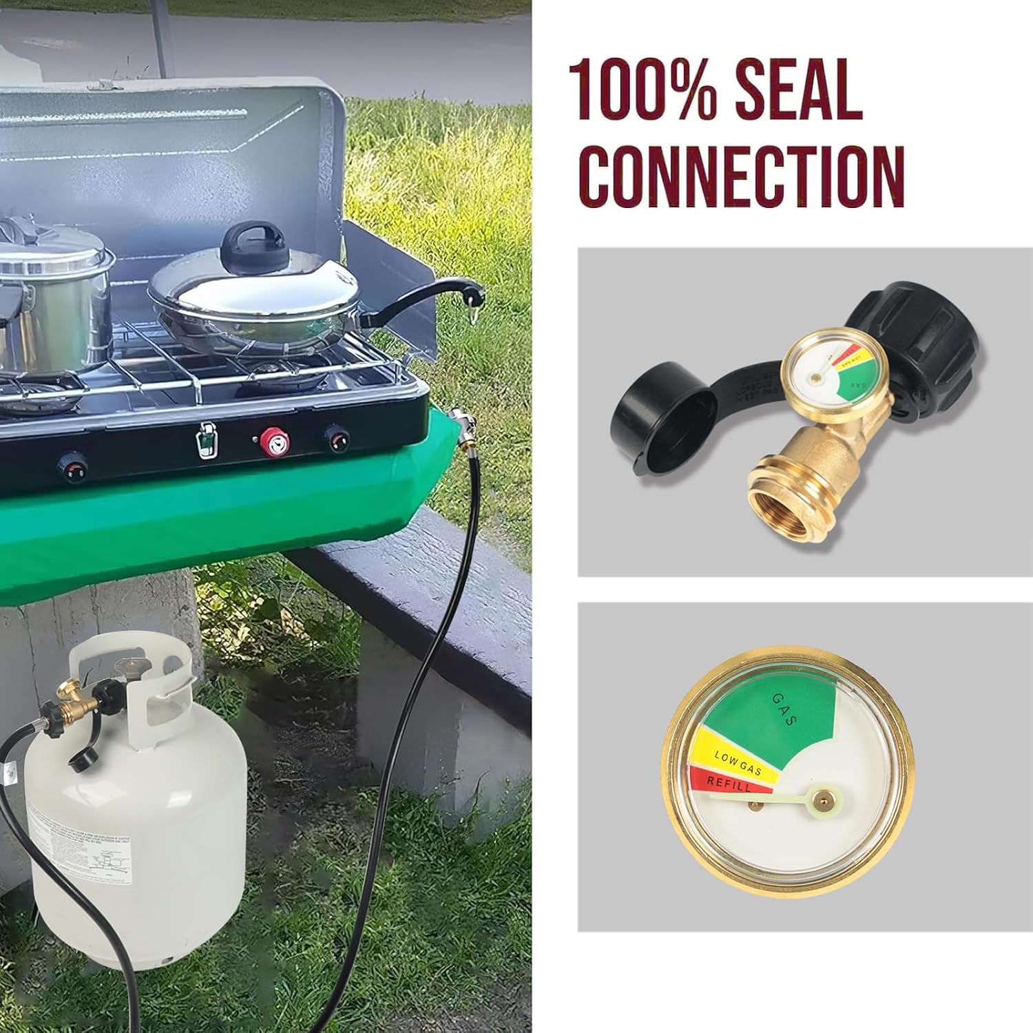 Propane Tank Gauge with Leak Detector for BBQ, RV, 2 Pack | Universal QCC1 propane tank gauge with leak detector, gas level indicator for BBQ grills, RVs, heaters