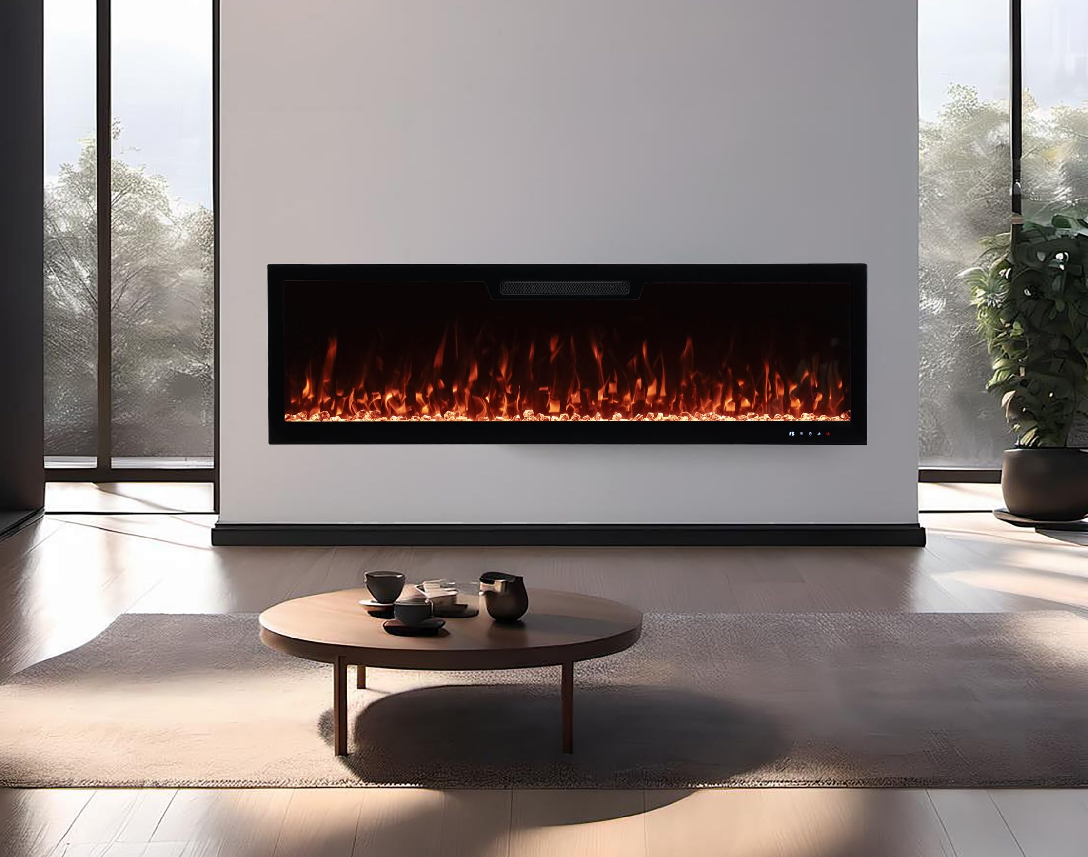 2026 PREMIUM PRODUCT TruFlame 50inch Black Wall Mounted Electric Fire with 10 colour Flames and can be inserted (Pebbles, Logs and Crystals)
