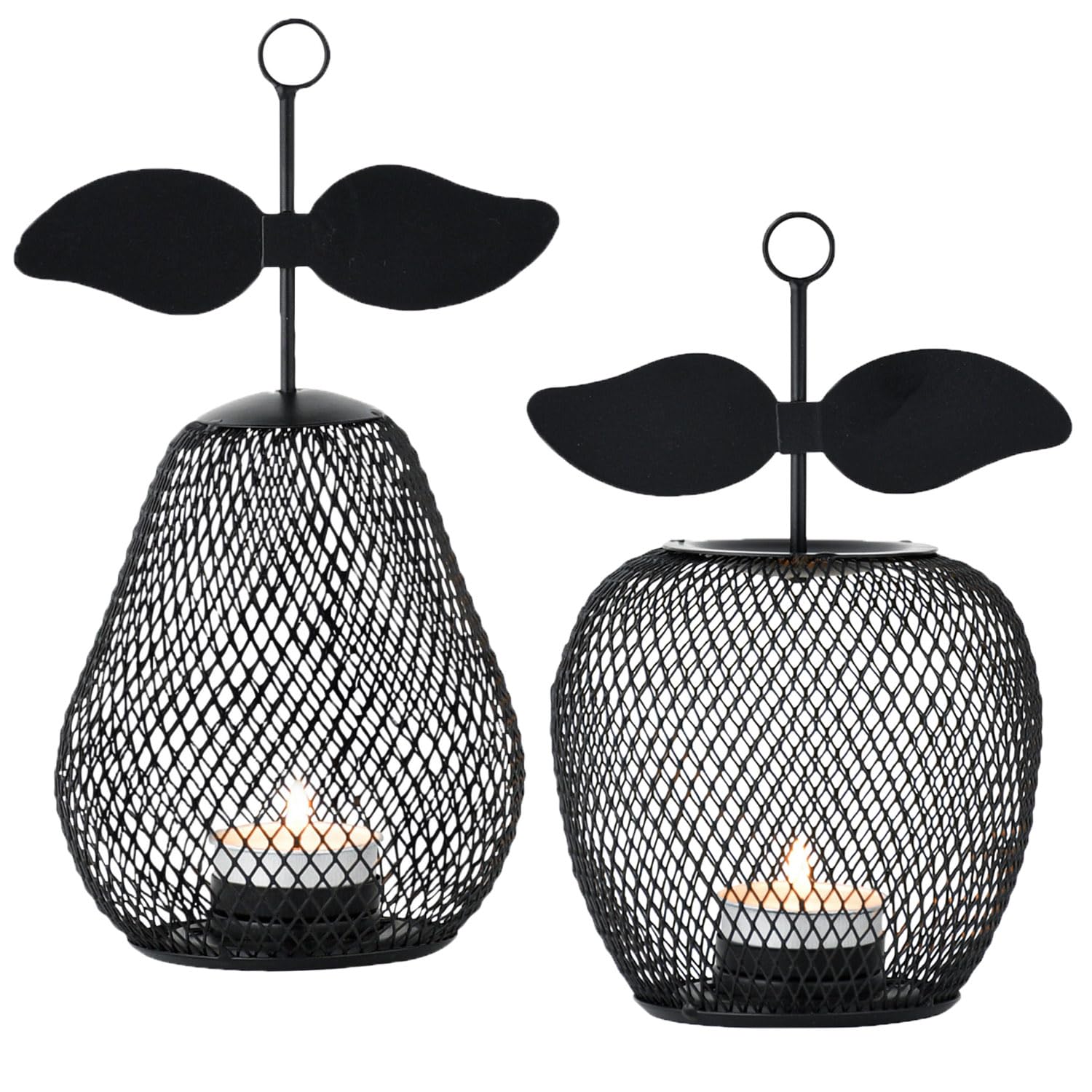 Juego de 2 portavelas Aesthetic Pear Manzana, Negro, 23 cm