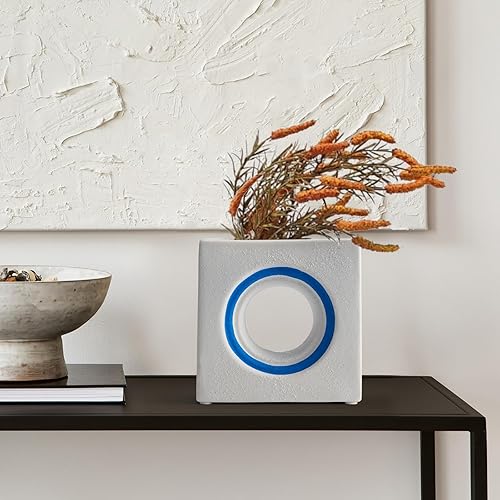 Miniatura 5 de ERESGREAT Jarrón cuadrado estético de cerámica blanca con agujero, moderno florero de cerámica, jarrones de cerámica funky para decoración del