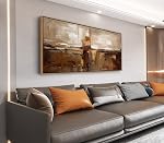 NINEASO Large Rustic Abstract Framed Wall Art (Beige Brown, Float Wood Frame, 100 X 50CM), Vintage Neutral Abstract Picture Wall Decor Modern Minimalist Artwork Canvas Painting Print for Living Room