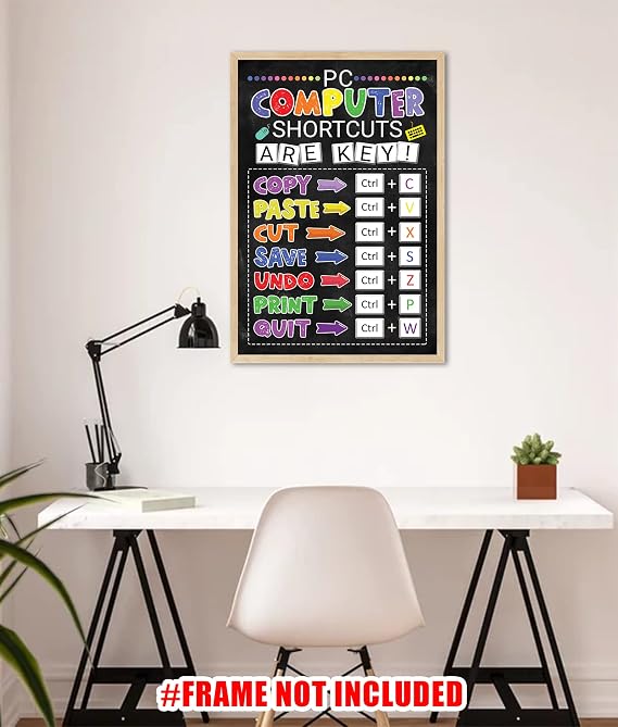 16x24 Computer Lab School Sign Poster Unframed, Classroom Decor, IT Computers Teacher Technology Class Poster, Computer Shortcuts Chalkboard Poster, Social Worker Office Decor (No Frame)