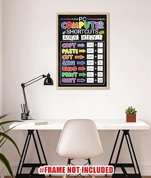 16x24 Computer Lab School Sign Poster Unframed, Classroom Decor, IT Computers Teacher Technology Class Poster, Computer Shortcuts Chalkboard Poster, Social Worker Office Decor (No Frame)