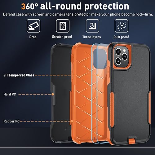 Miniatura 4 de Funda para iPhone 11 Pro Max, a prueba de golpes, soporte de clip para cinturón, 2 protectores de pantalla de vidrio templado, funda resistente para
