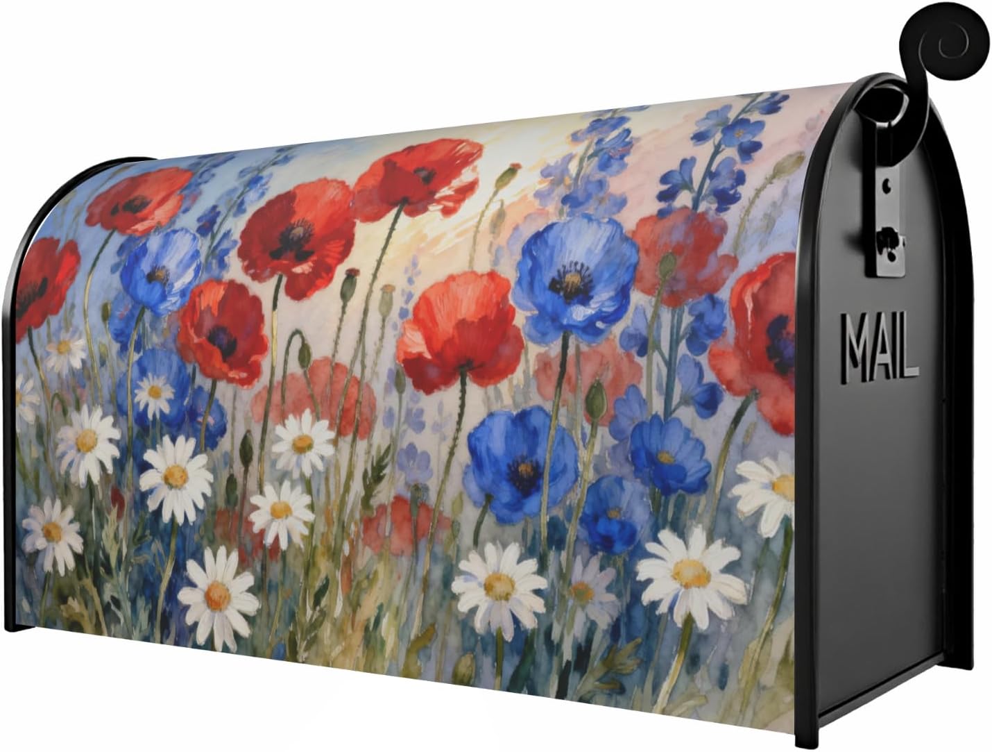 4th of July Patriotic Mailbox Covers Magnetic Standard Size Red Blue White Floral Daisy Outdoor America Memorial Day Rustic Decorative Letter Box Cases for Home Garden Outside Decor, 21x18 Inch