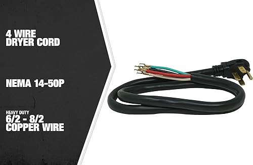 Miniatura 4 de Southwire Cable de alimentación de rango 9044SW8808 4 pies terminales con brida de 14 pulgadas enchufe plano compatible con la mayoría de los rangos