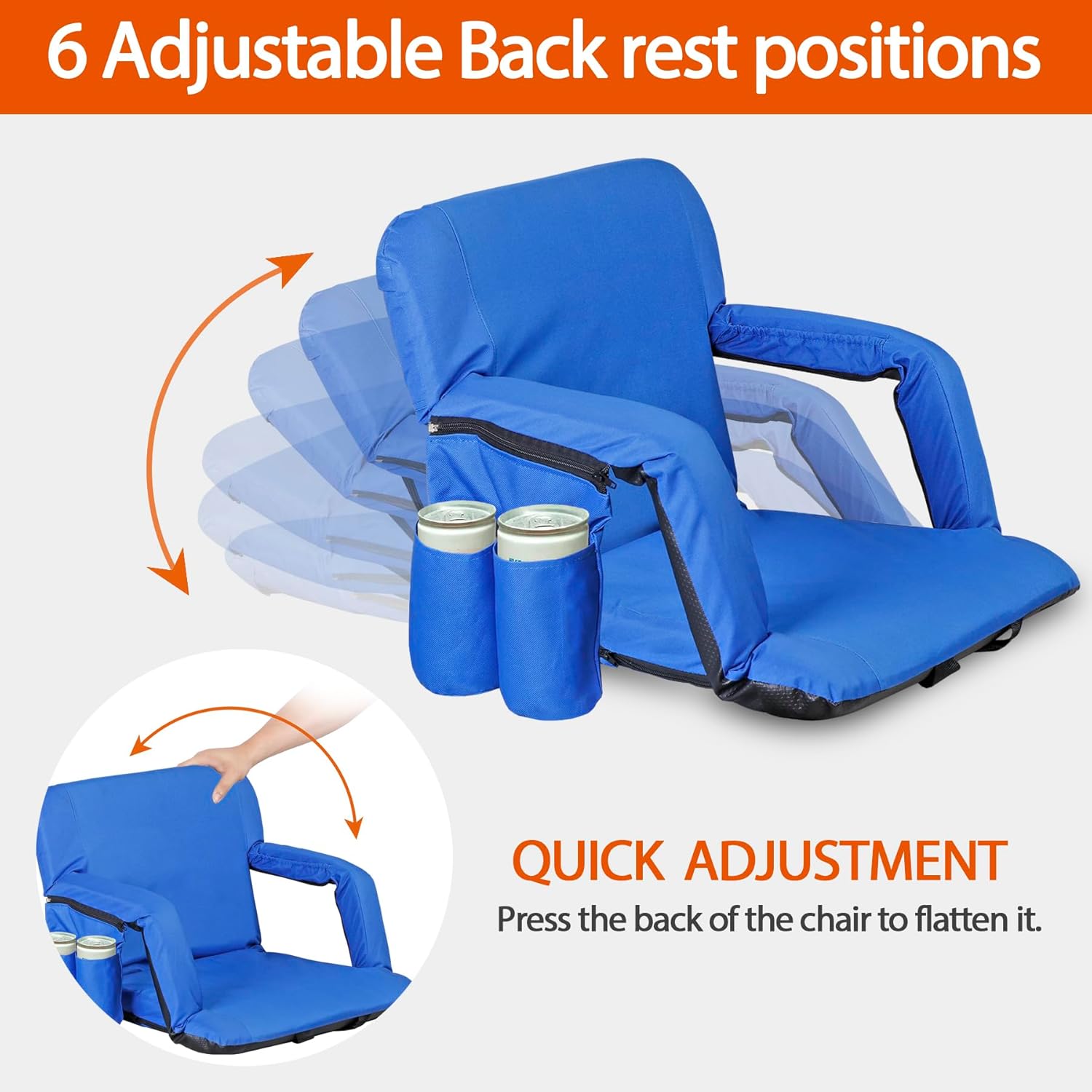 ZENY Stadium Seat for Bleachers with Back Support, Foldable Bleacher Chairs 6 Reclining Positions, Armrests, Cup Holder, Backpack Straps