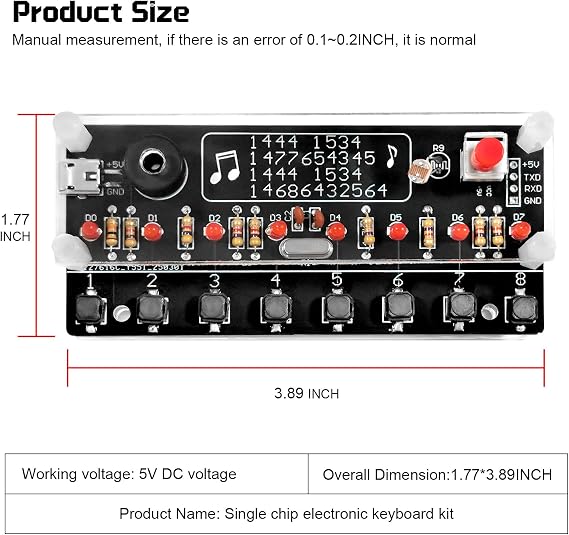 DIY Electronic Keyboard Soldering Kit, 8-Key Microcontroller Piano Board with 14 Built-in Songs & LED Light, STEM Practice Kit for Beginners Teens Students