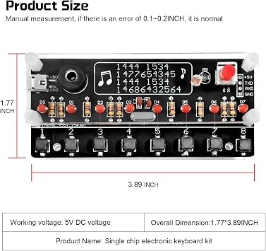 DIY Electronic Keyboard Soldering Kit, 8-Key Microcontroller Piano Board with 14 Built-in Songs & LED Light, STEM Practice Kit for Beginners Teens Students