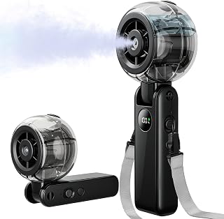 Portable Handheld Misting Fan, Personal Fan that Blow Cold Airflow | USB Rechargeable, LED Display, 100 Speeds, 155° Foldable, Small Neck Fan for Outdoor Travel, Sports Events, Gifts for Men