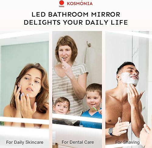 Miniatura 8 de Espejo de baño LED de 24 x 32 pulgadas con luces, antiniebla, regulable, retroiluminado y con iluminación frontal para pared, espejo de baño