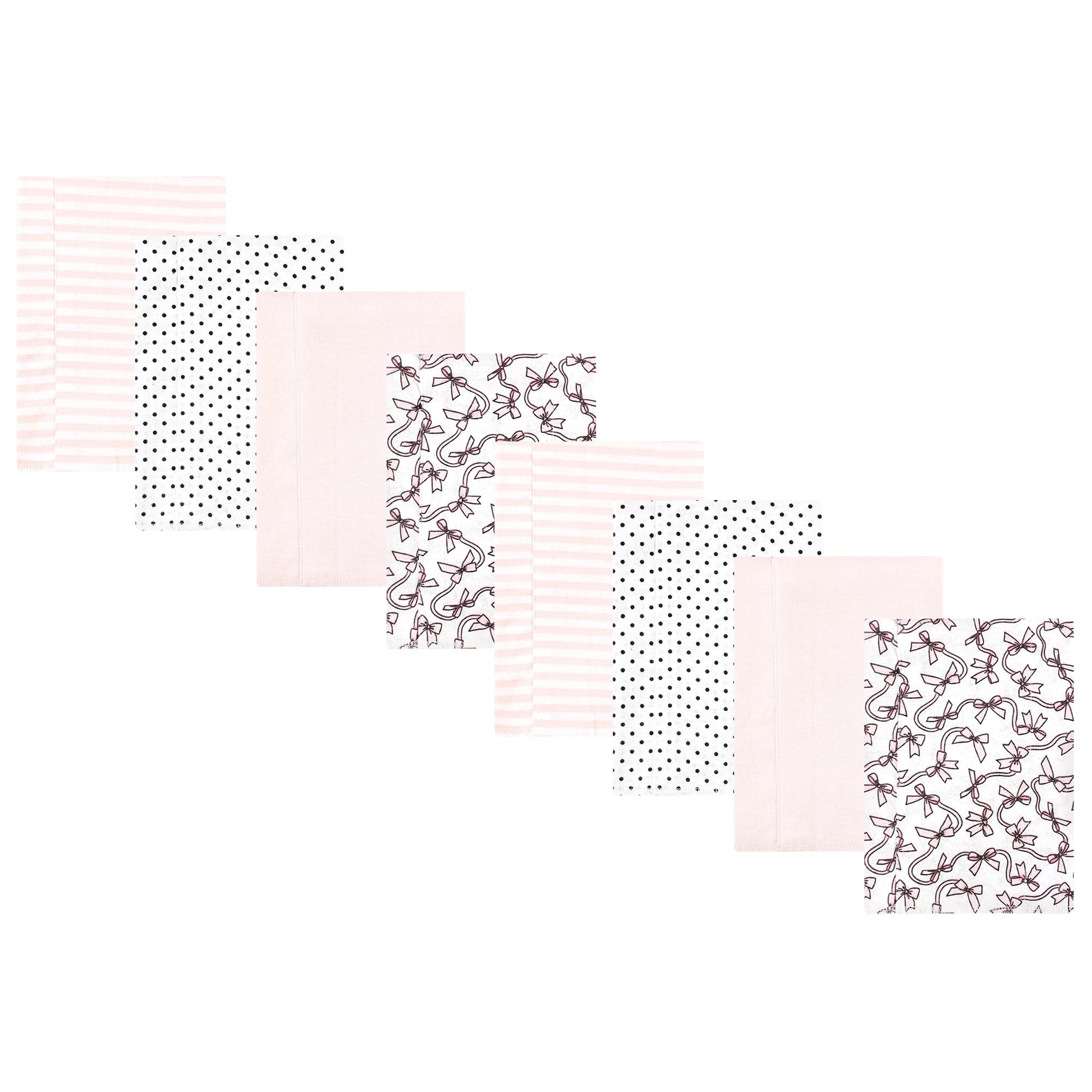 Hudson Baby Cotton Poly Flannel Burp Cloths Multipack, Pink Bows 8-Pack, One Size