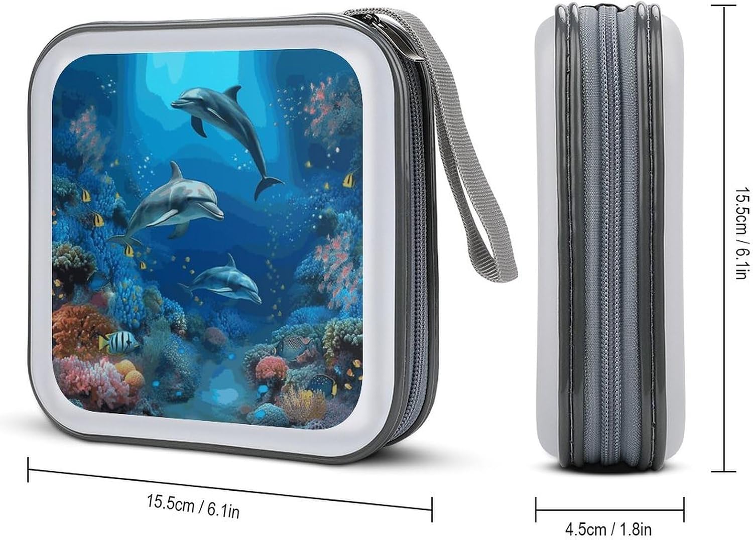 Underwater World Dolphins Coral CD Case 40 Capacity CD Holder Organizer Portable Zipper DVD Collection Storage Bag Compact Cases Storage Binder Plastic Holder Disc Car Home Travel image 2