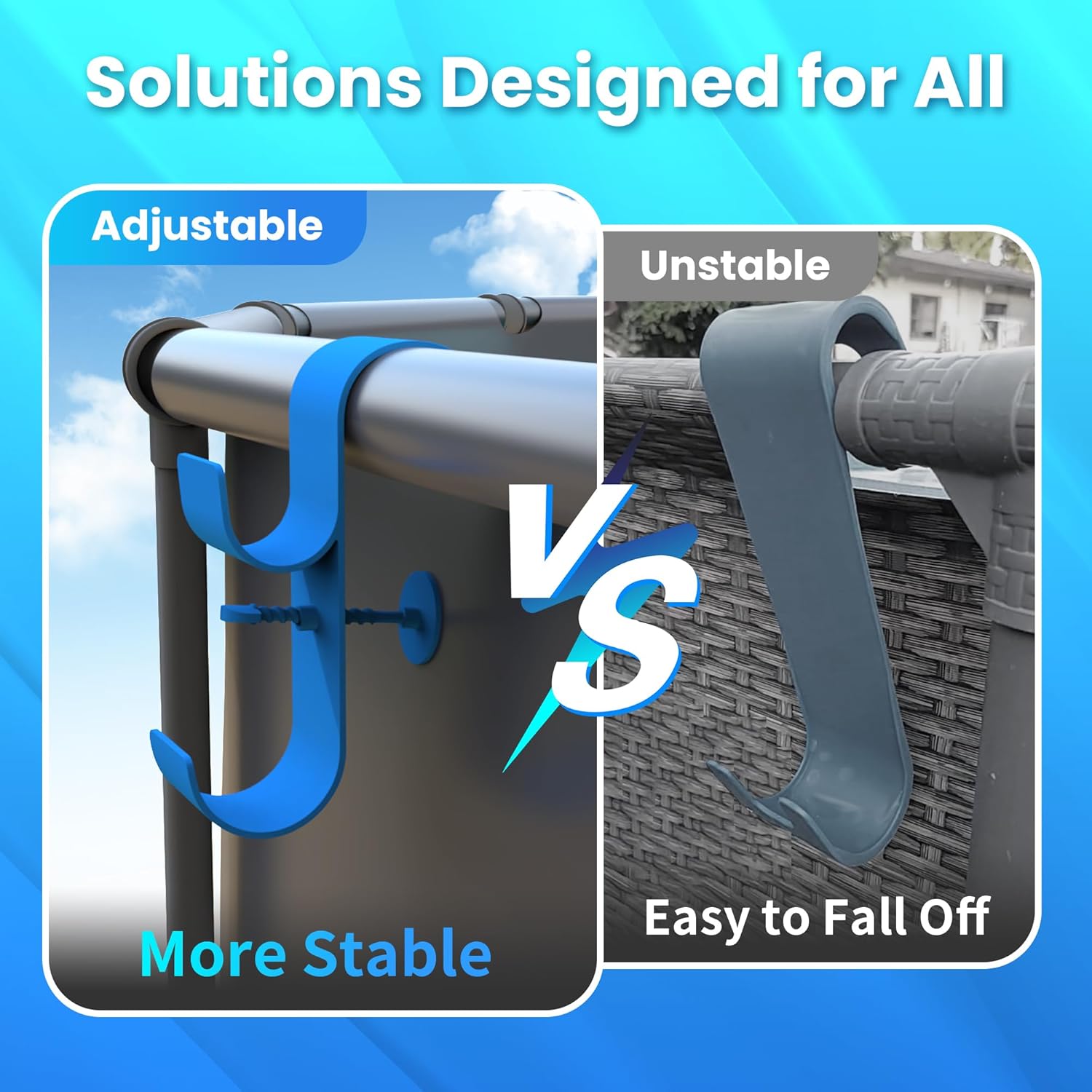 Poolside Pool Leaf Skimmer Net Holder, Above Ground Pool Pole Hanger, Above Ground Pool Accessories,Adjustable Telescopic Pool Pole Hooks,Pool Brush Hanger Tool Pool Equipment [Patented](2 PAIR)