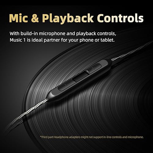 Miniatura 6 de SHANLING Auriculares intrauditivos Music1, controlador dinámico de 0.354 in, auriculares IEM con controles de micrófono y reproducción, auriculares