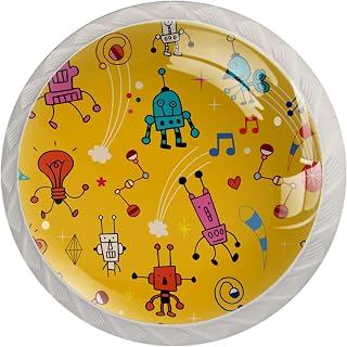 Paquete de 4 pomos de cristal para armario de cocina con asas de robot, color amarillo