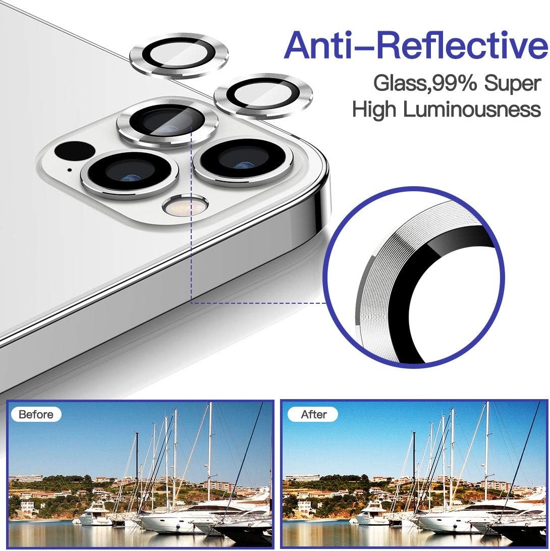 Buluby for iPhone 12 Pro Max Camera Lens Protector Cover,3 PCS HD Tempered Glass Metal Full Coverage Back Lens Protection Ring Film Anti-Scratch,Anti-Dust Silver