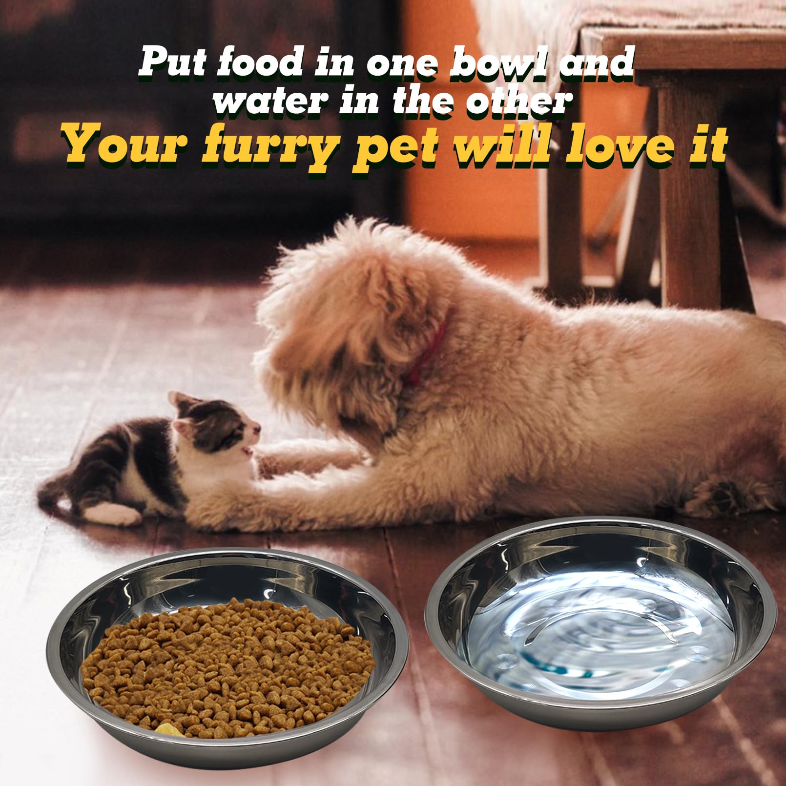 Hamiledyi 12 ciotole per gatti in acciaio inox, poco profonde, piatti per animali domestici, piatti grandi per l'alimentazione del gatto, per cani, gatti e altri piccoli animali (diametro 21 cm)