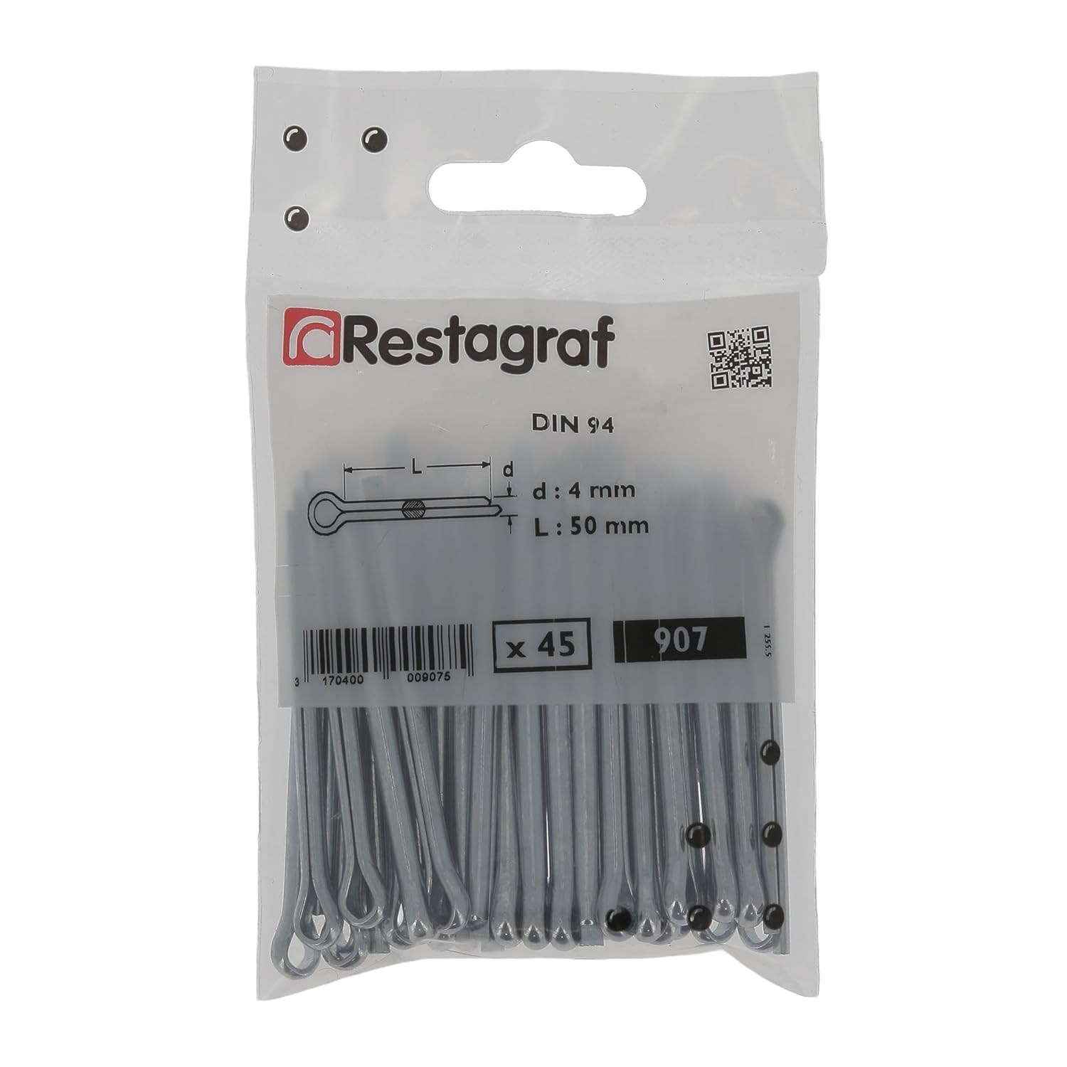 Restagraf Split Pin D=4 x 50 mm DIN 94 Compatible with All Types of Vehicles (Pack of 45)