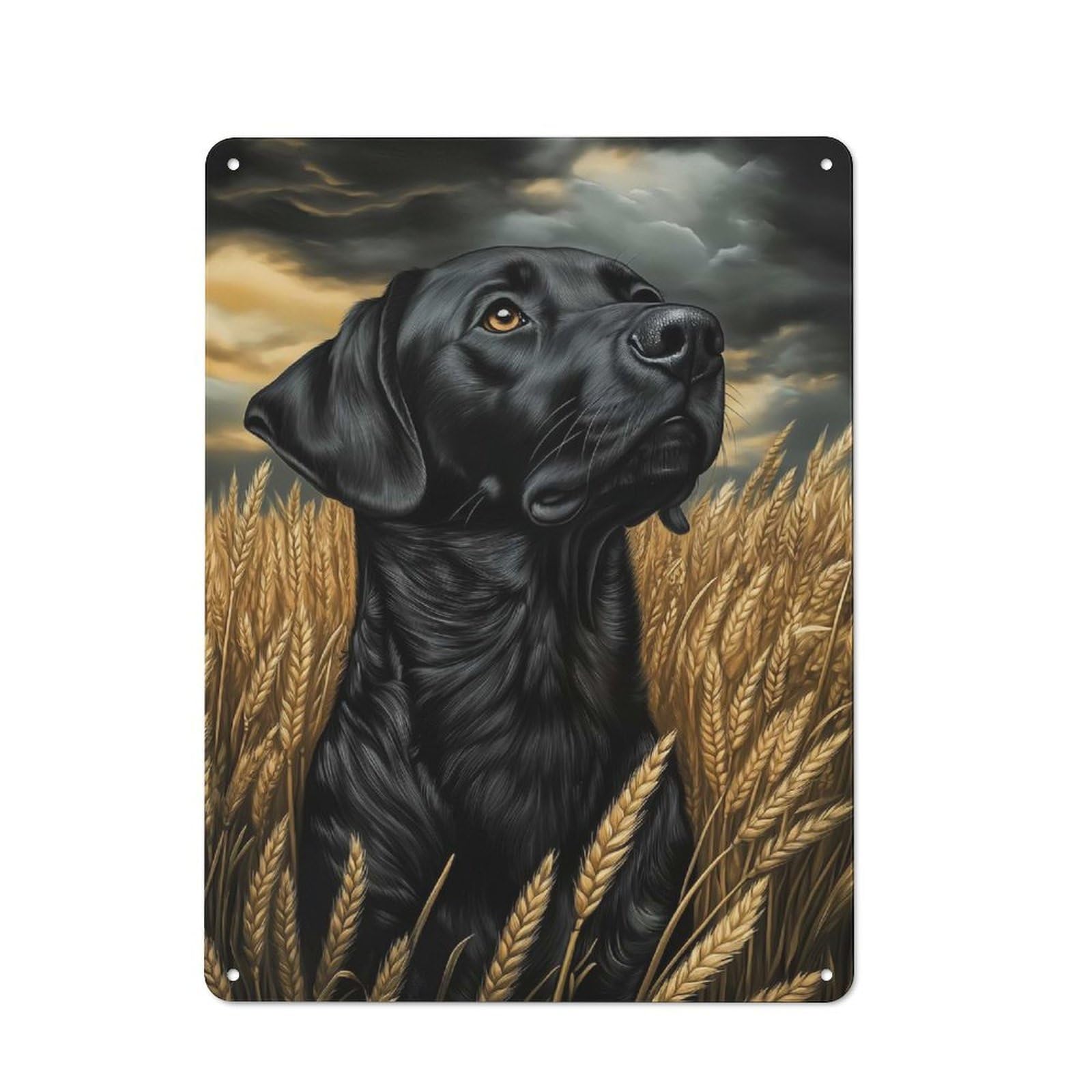 Junmoney Black Lab In Wheat Field Clean Industrial Metal Wall Decor 40X30cm, Industrial Metal Sign For Workspace, Cafe, Hallway Or Garage
