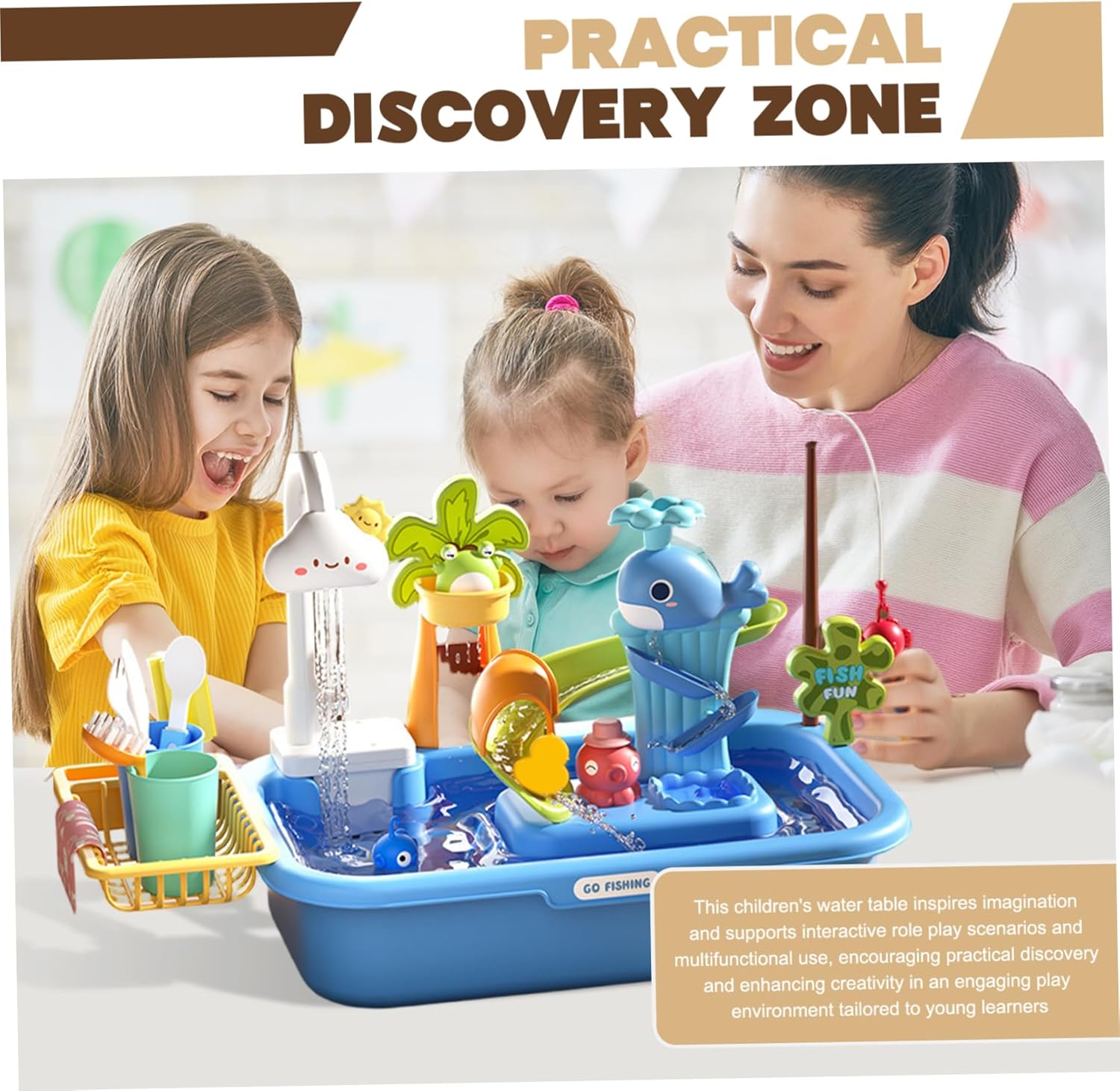 Kids Water Table Removable Electric Play Sink with Running Water Educational Play Sink Table for Toddlers 1-3 with Running Toddler Toy.